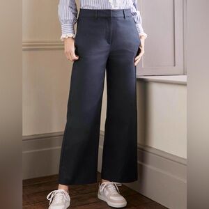 Boden Richmond Black Cotton High Rise Wide Leg Cropped Trousers Pants Size 18L